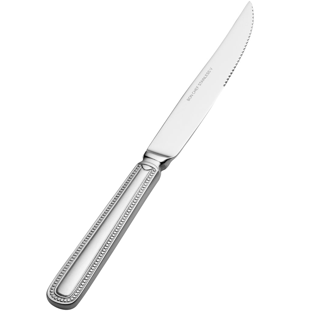 Bon Chef S1015 Sombrero 9 3/4" 13/0 Stainless Steel Extra Heavy European Size Solid Handle Steak Knife - 12/Pack