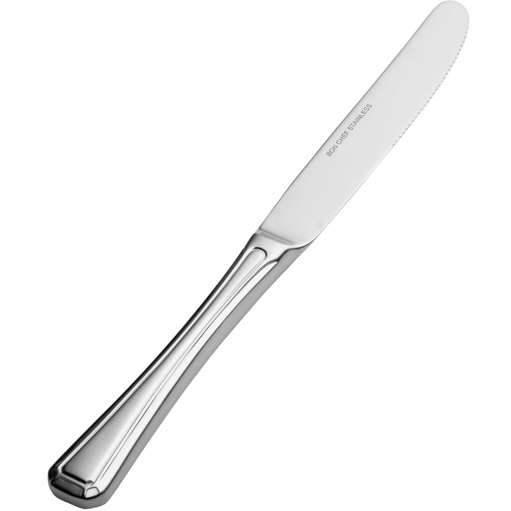Bon Chef S512 Prism 9 5/8" 13/0 Stainless Steel Extra Heavy European Size Solid Handle Dinner Knife - 12/Pack