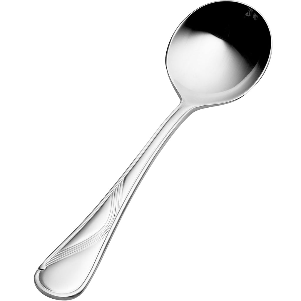 Bon Chef S2201 Wave 6 3/8" 18/10 Stainless Steel Bouillon Spoon - 12/Pack