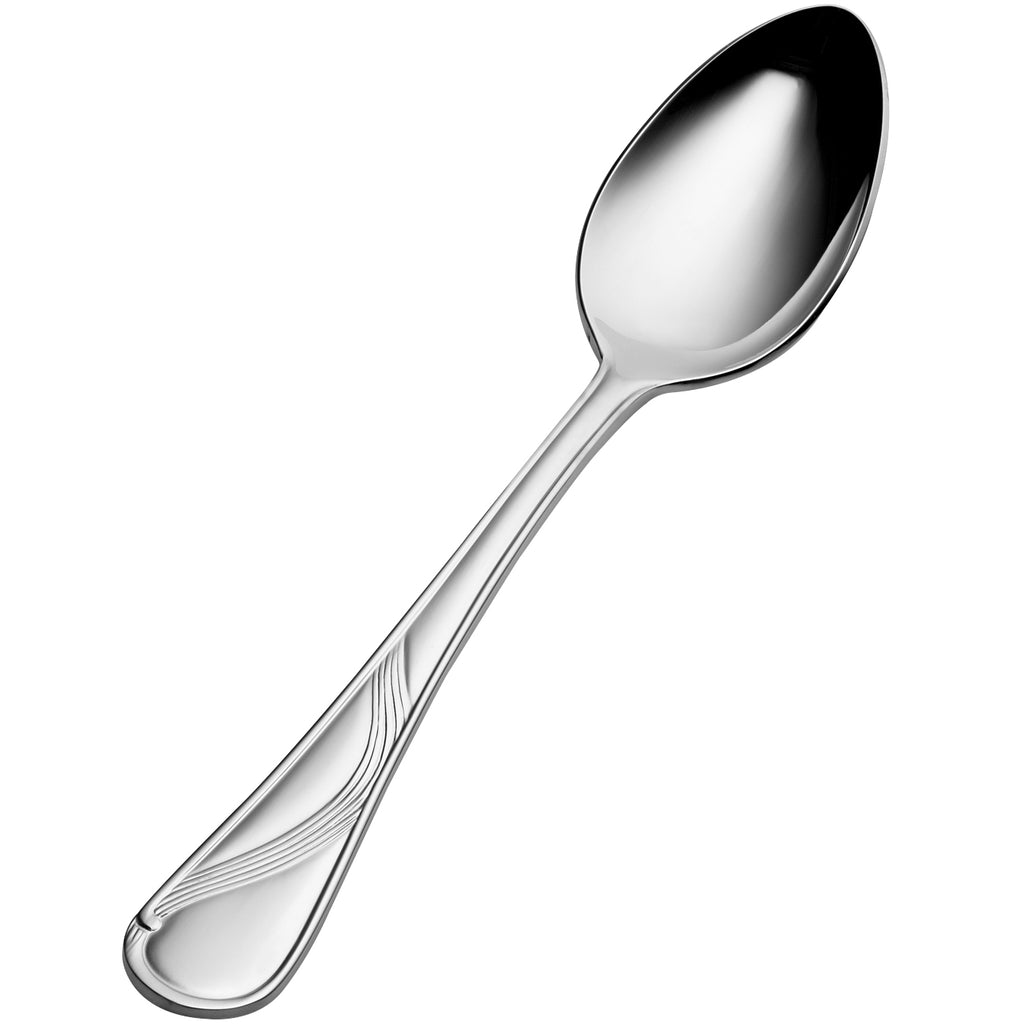 Bon Chef S2203 Wave 7 5/8" 18/10 Stainless Steel Soup / Dessert Spoon - 12/Pack