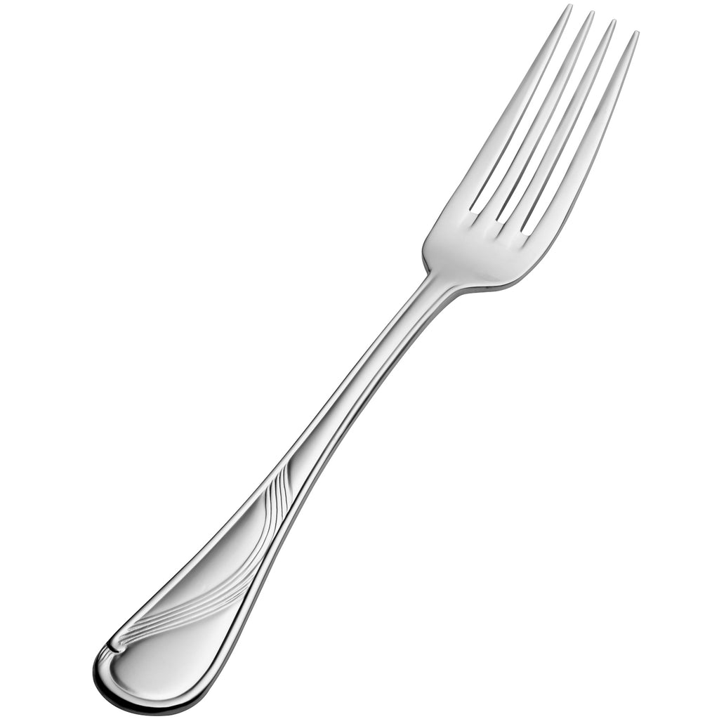 Bon Chef S2206 Wave 8 1/2" 18/10 Stainless Steel European Size Dinner Fork - 12/Pack
