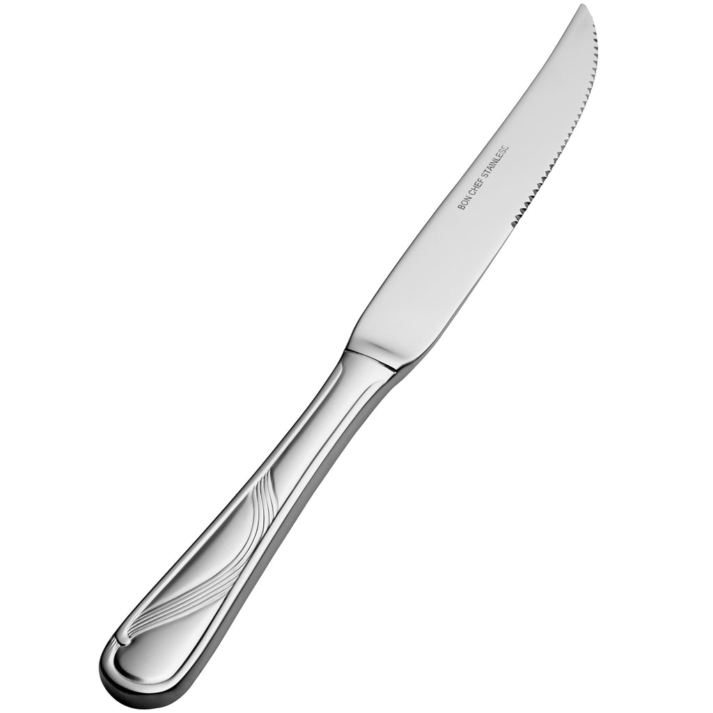 Bon Chef S2215 Wave 10" 13/0 Stainless Steel European Size Solid Handle Steak Knife - 12/Pack