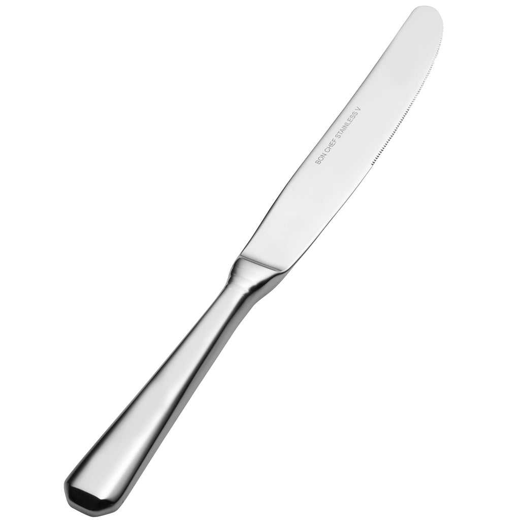 Bon Chef S3412 Cordoba 9 1/2" 13/0 Stainless Steel European Size Solid Handle Dinner Knife - 12/Pack