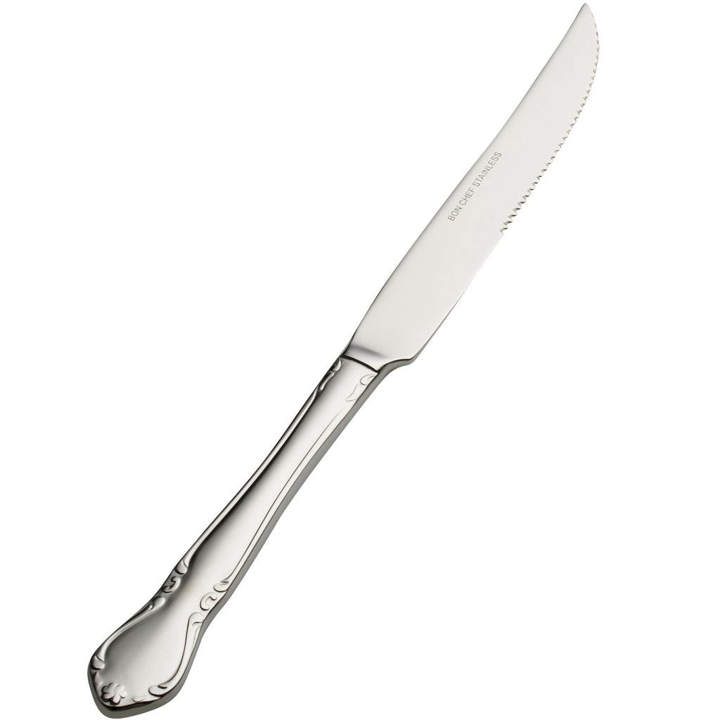 Bon Chef S1815 Queen Anne 9 15/16" 13/0 Stainless Steel European Size Solid Handle Steak Knife - 12/Pack