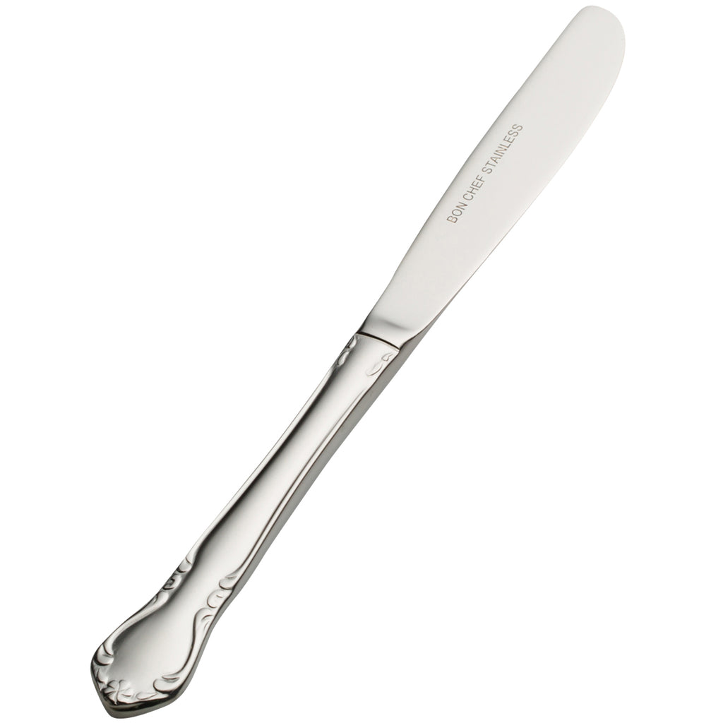 Bon Chef S1817 Queen Anne 6 15/16" 13/0 Stainless Steel European Size Solid Handle Butter Knife - 12/Pack
