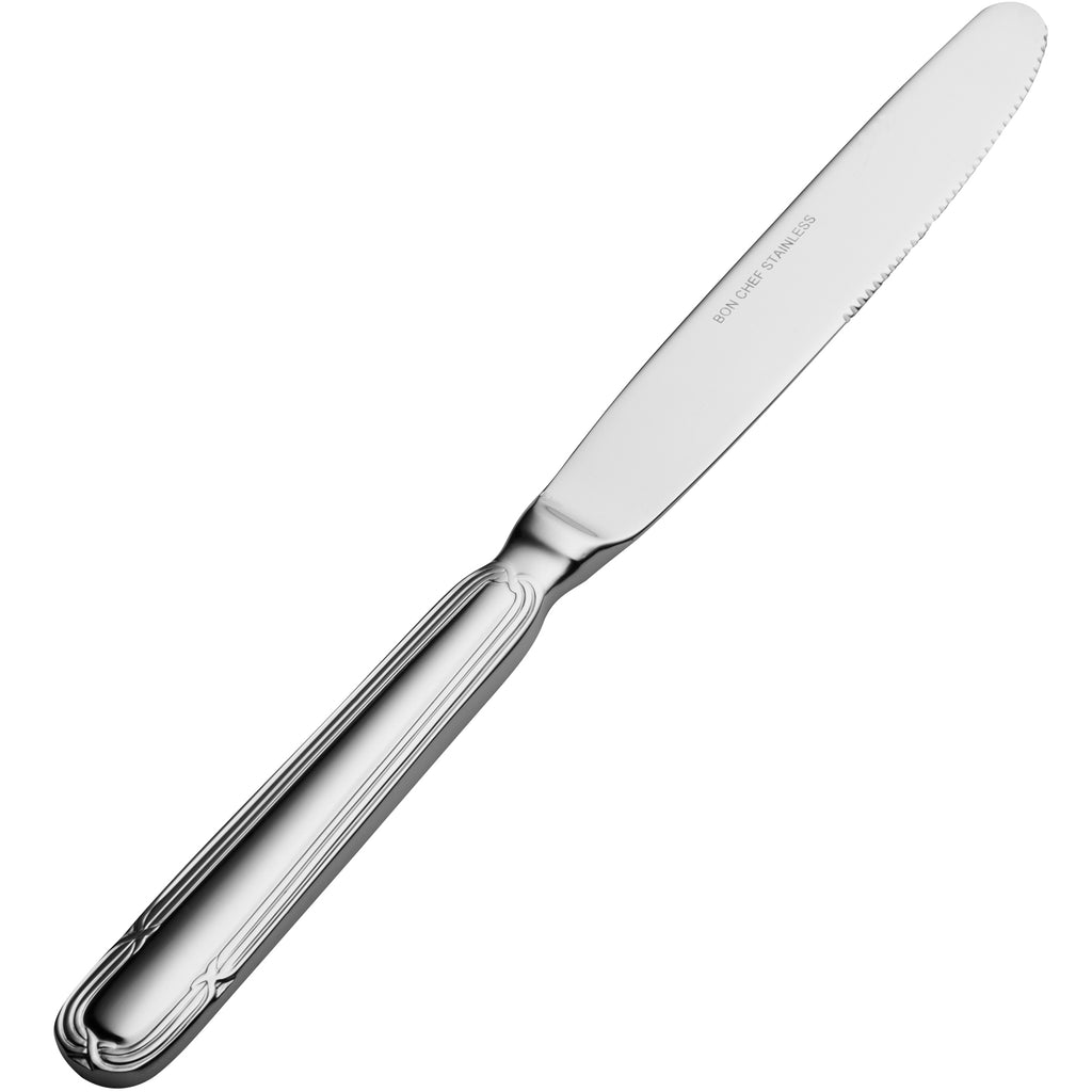 Bon Chef S812 Florence 9 5/8" 13/0 Stainless Steel European Size Solid Handle Dinner Knife - 12/Pack