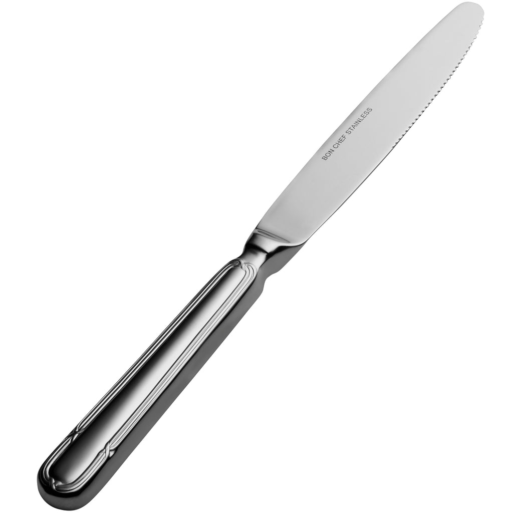 Bon Chef S814 Florence 9 3/16" 13/0 Stainless Steel European Size Hollow Handle Dinner Knife - 12/Pack