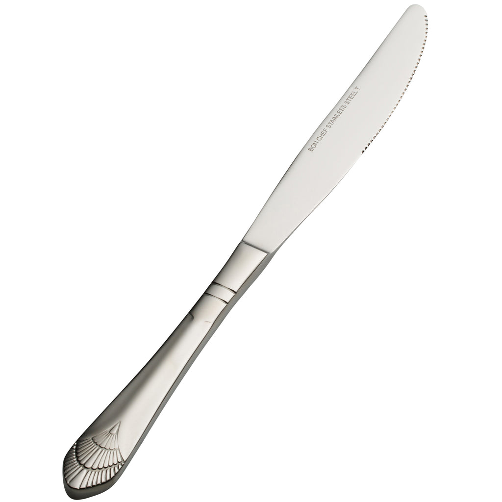 Bon Chef S1712 Nile 9 15/16" 13/0 Stainless Steel European Size Solid Handle Dinner Knife - 12/Pack