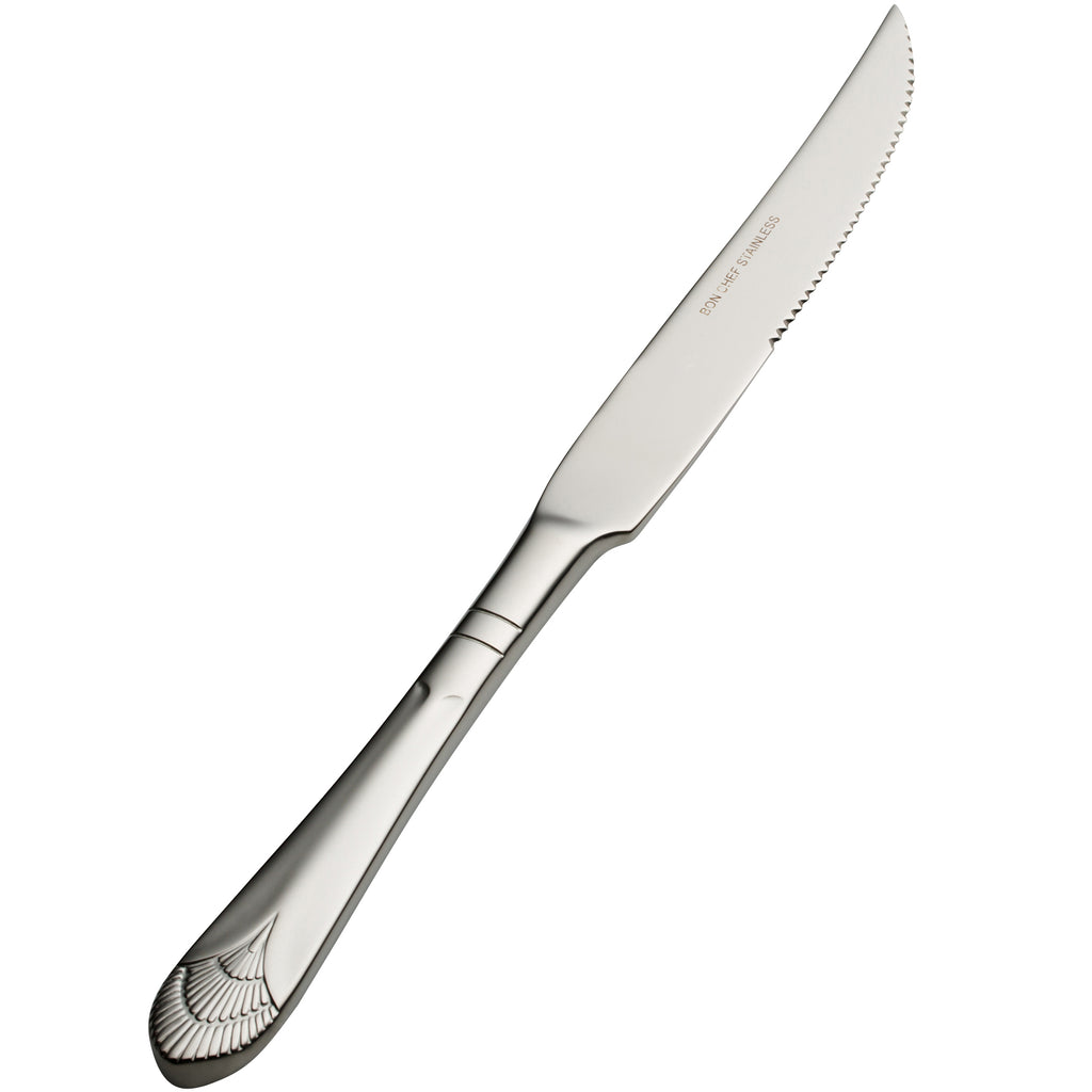 Bon Chef S1715 Nile 10" 13/0 Stainless Steel European Size Solid Handle Steak Knife - 12/Pack