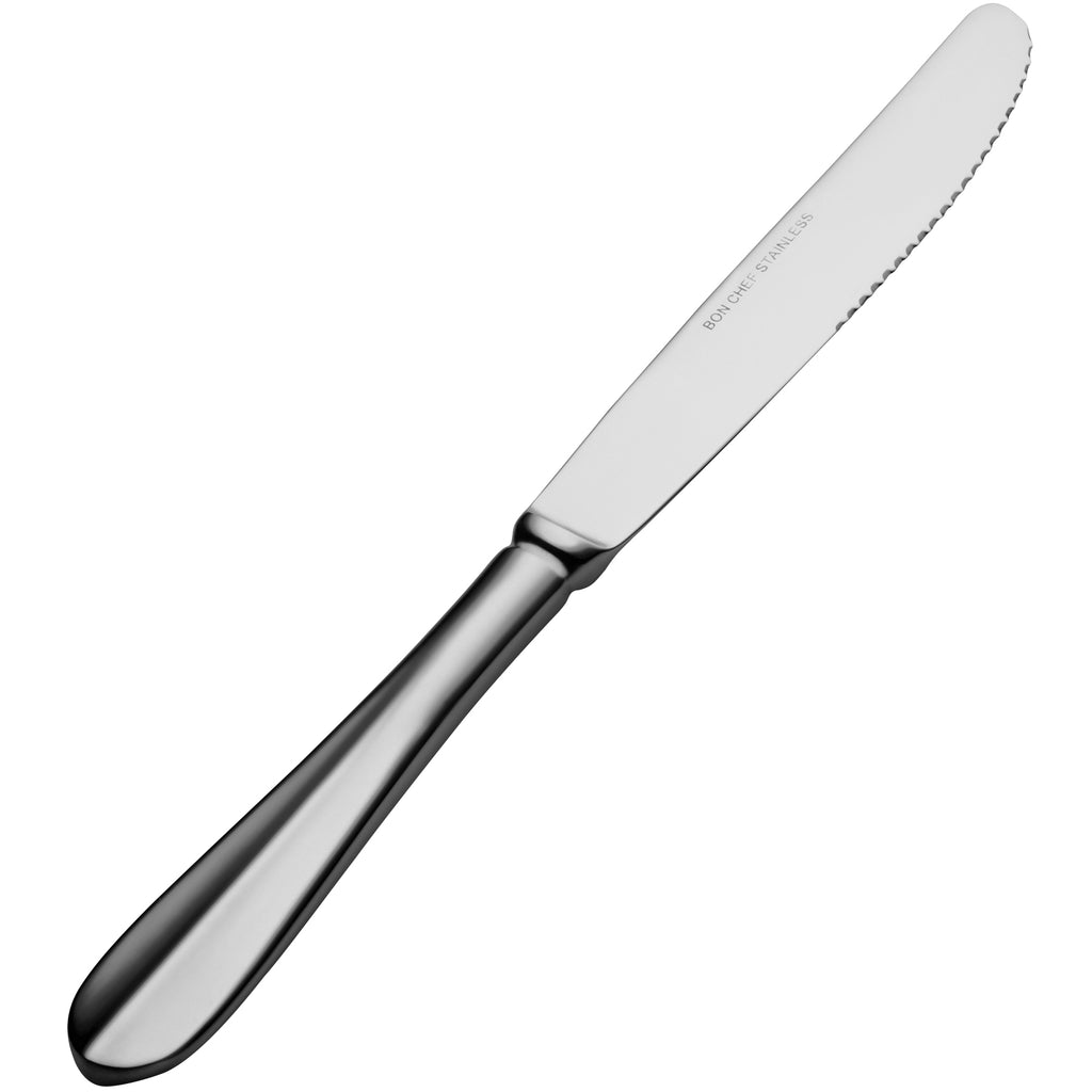 Bon Chef S1111 Chambers 8 15/16" 13/0 Stainless Steel Solid Handle Dinner Knife - 12/Pack
