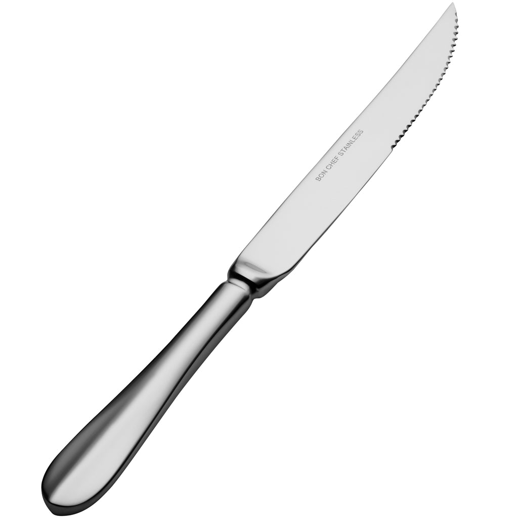 Bon Chef S1115 Chambers 9 7/16" 13/0 Stainless Steel European Size Solid Handle Steak Knife - 12/Pack