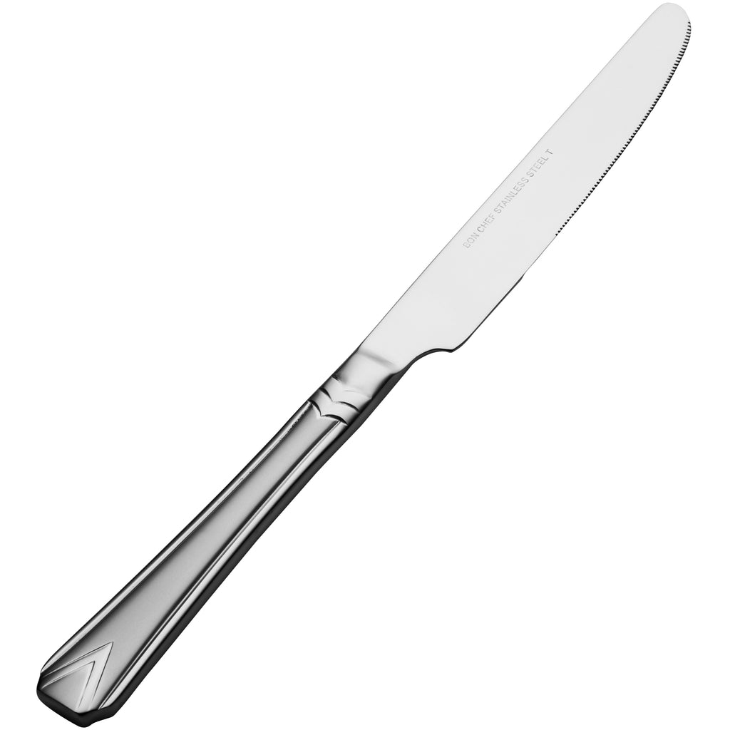 Bon Chef S1312 Gothic 9 7/8" 13/0 Stainless Steel European Size Solid Handle Dinner Knife - 12/Pack
