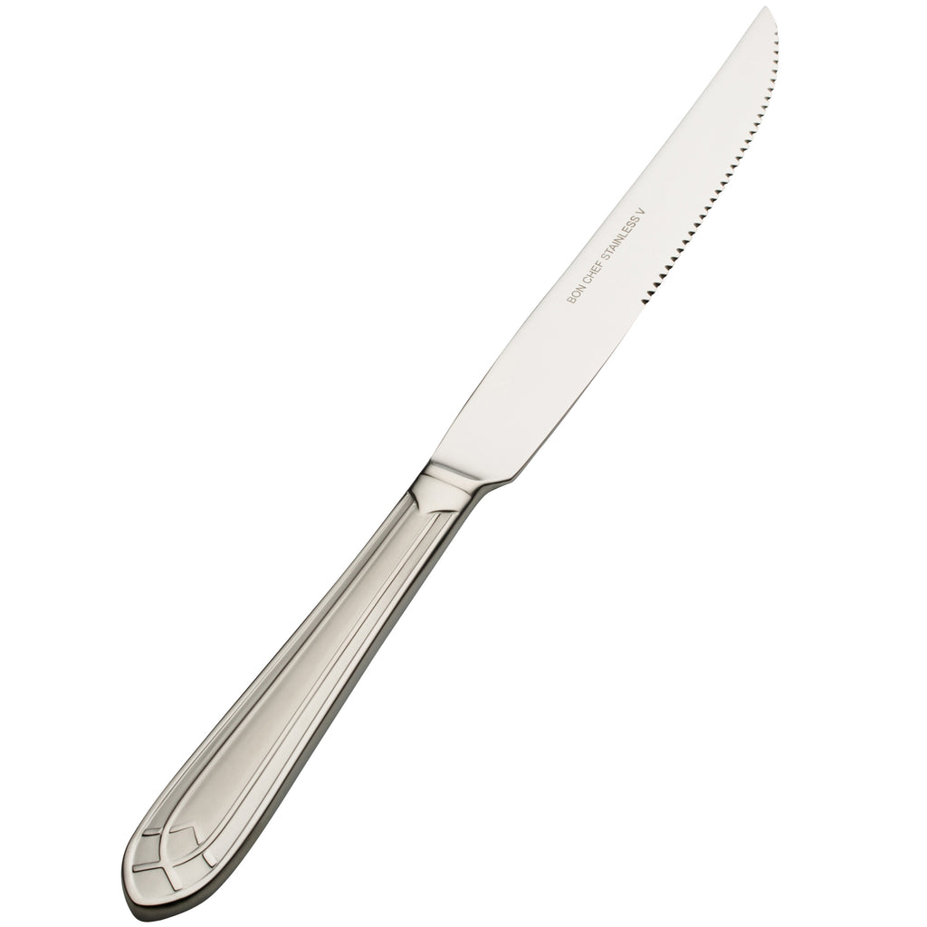 Bon Chef S1415 Viva 10" 13/0 Stainless Steel European Size Solid Handle Steak Knife - 12/Pack