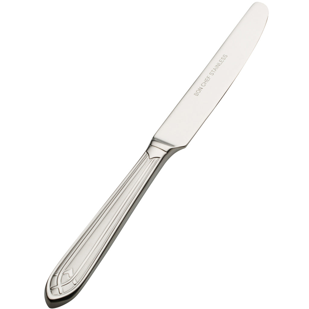 Bon Chef S1417 Viva 6 15/16" 13/0 Stainless Steel European Size Solid Handle Butter Knife - 12/Pack