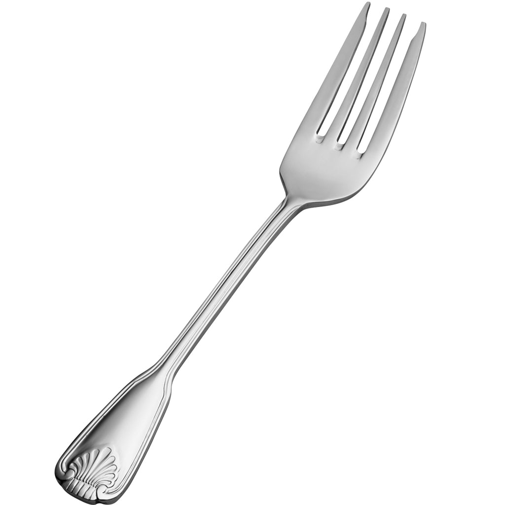 Bon Chef S2007 Shell 7 1/4" 18/10 Stainless Steel Salad / Dessert Fork - 12/Pack