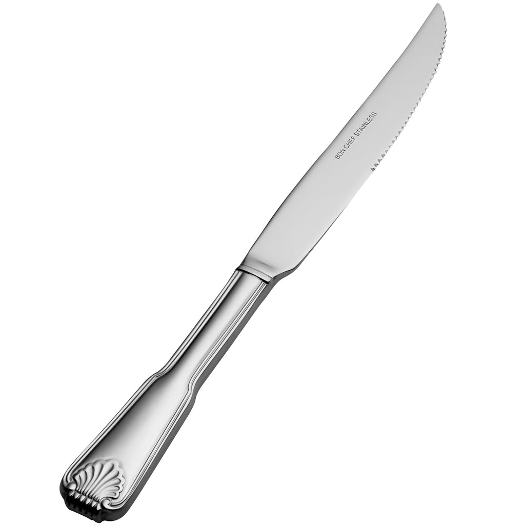 Bon Chef S2015 Shell 10" 13/0 Stainless Steel European Size Solid Handle Steak Knife - 12/Pack