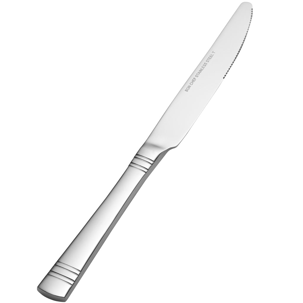 Bon Chef S2612 Julia 9 13/16" 13/0 Stainless Steel European Size Solid Handle Dinner Knife - 12/Pack
