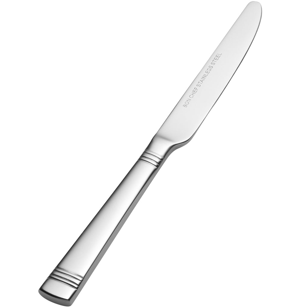 Bon Chef S2617 Julia 6 15/16" 13/0 Stainless Steel European Size Solid Handle Butter Knife - 12/Pack