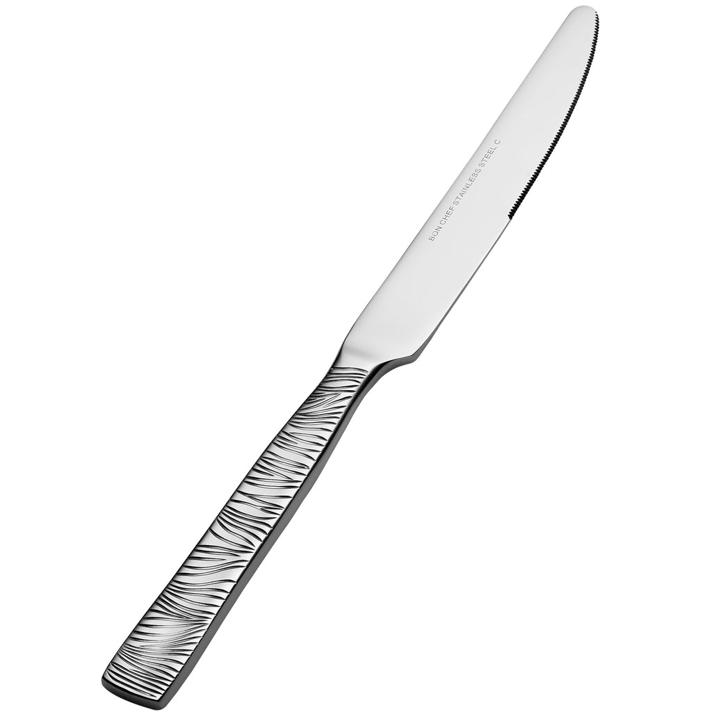Bon Chef S2912 Safari 9 7/8" 13/0 Stainless Steel European Size Solid Handle Dinner Knife - 12/Pack
