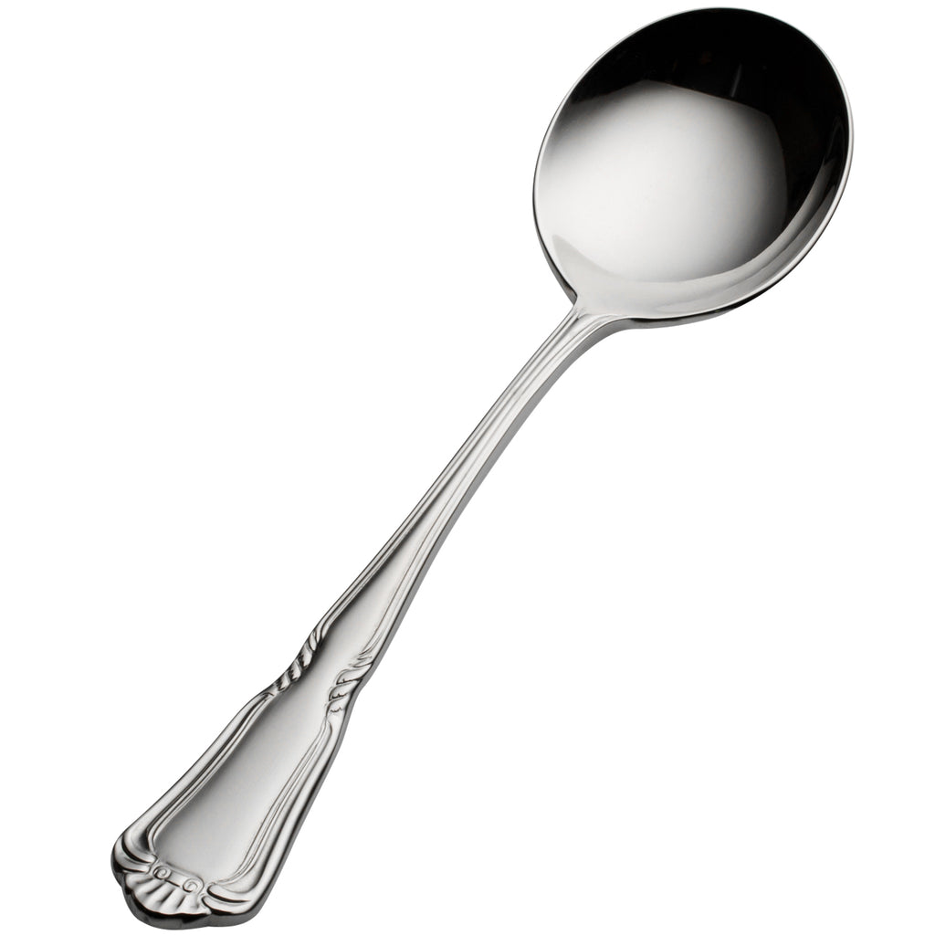 Bon Chef S1501 Sorento 6 5/16" 18/10 Stainless Steel Extra Heavy Weight Bouillon Spoon - 12/Pack
