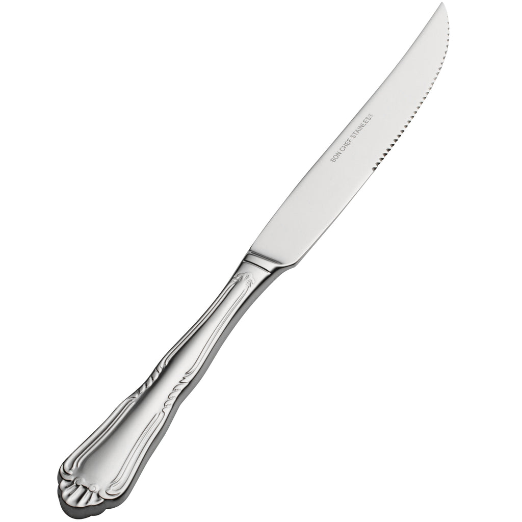 Bon Chef S1515 Sorento 10" 13/0 Stainless Steel Extra Heavy Weight European Solid Handle Steak Knife - 12/Pack