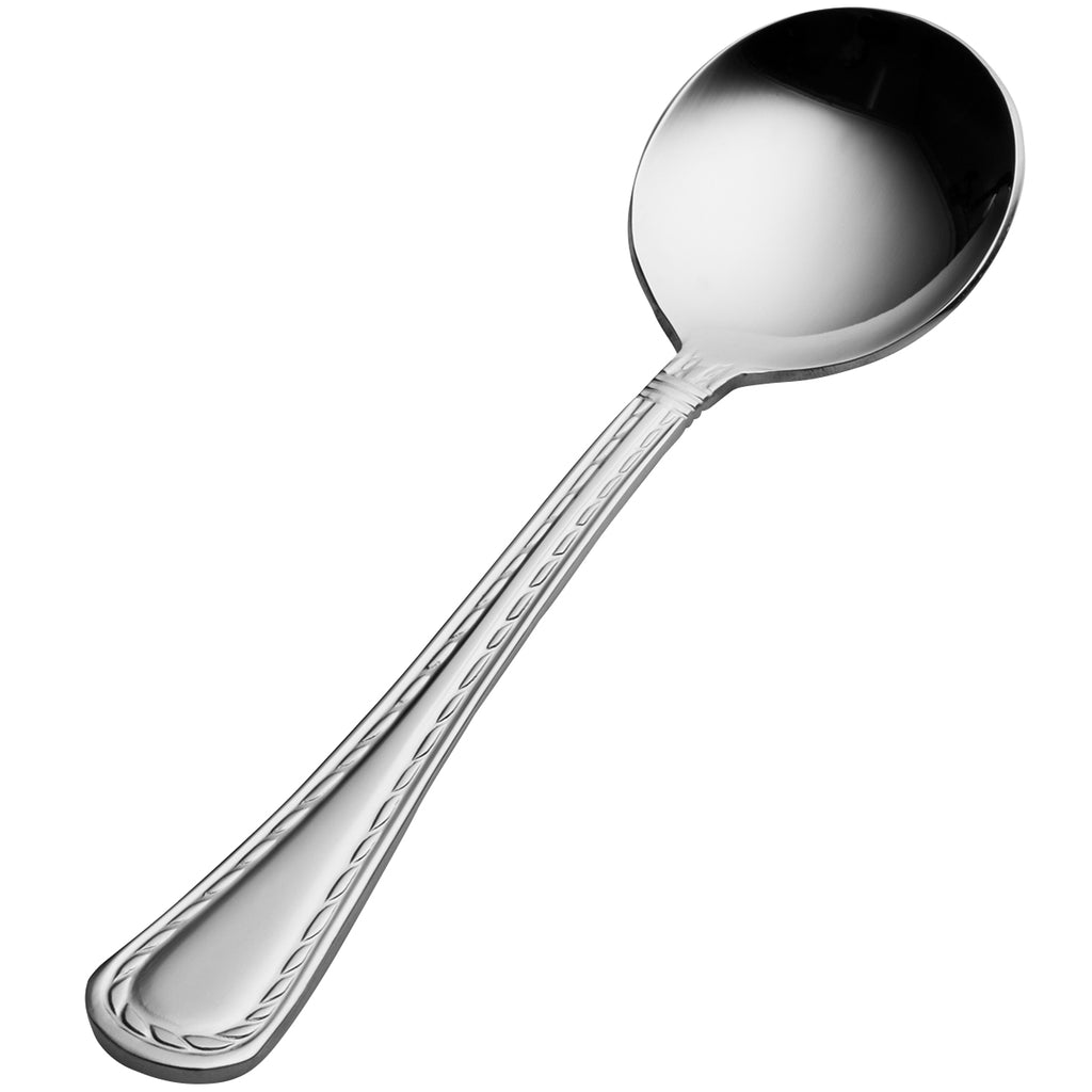 Bon Chef S401 Amore 6 1/16" 18/10 Extra Heavy Weight Stainless Steel Bouillon Spoon - 12/Pack
