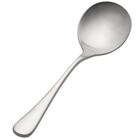 Bon Chef S4101 Como Satin Finish 6 3/8" 18/10 Extra Heavy Weight Stainless Steel Bouillon Spoon - 12/Pack