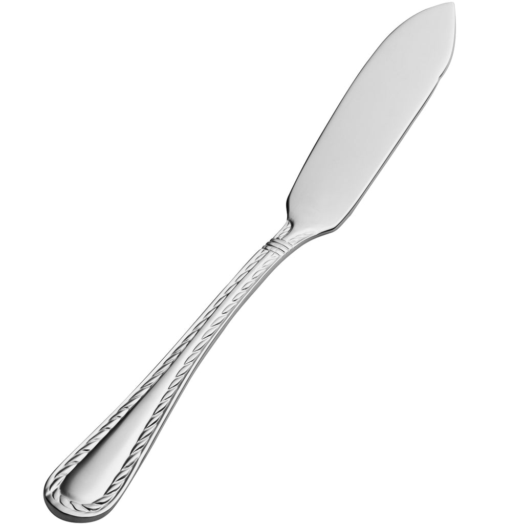 Bon Chef S413 Amore 6 3/4" 18/10 Extra Heavy Weight Stainless Steel Flat Handle Butter Spreader - 12/Pack