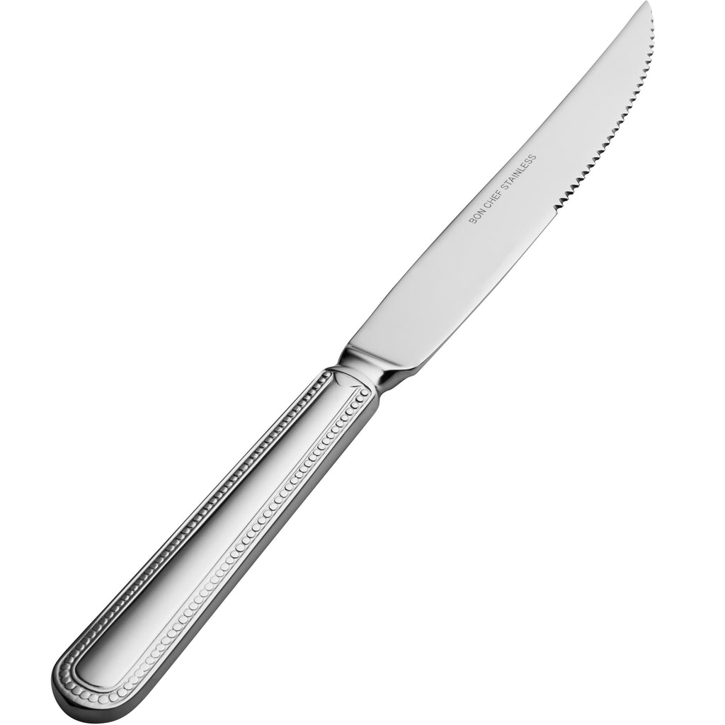 Bon Chef S715 Bolero 9 5/8" 13/0 Extra Heavy Weight Stainless Steel Solid Handle Steak Knife - 12/Pack
