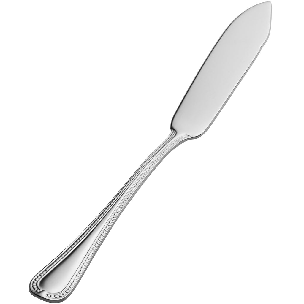 Bon Chef S713 Bolero 6 3/4" 18/10 Extra Heavy Weight Stainless Steel Flat Handle Butter Spreader - 12/Pack
