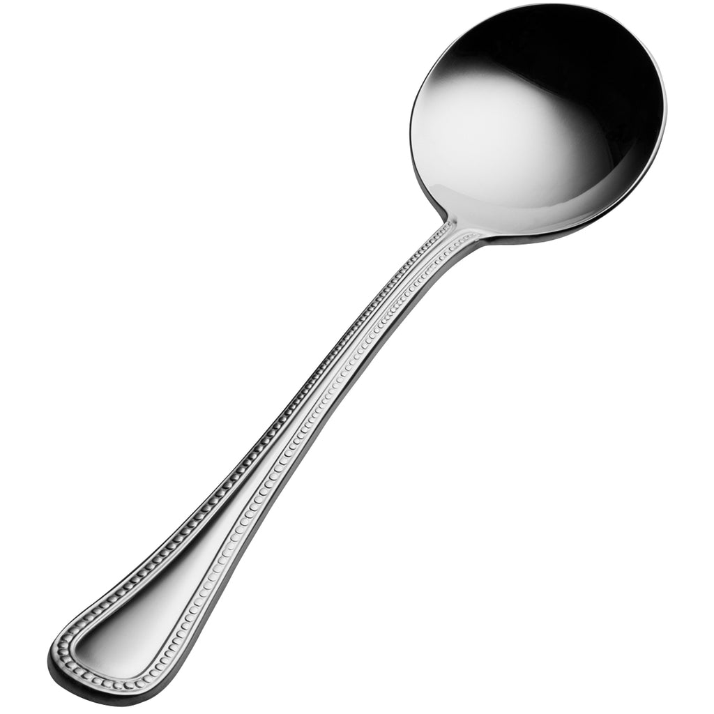 Bon Chef S701 Bolero 6 1/16" 18/10 Extra Heavy Weight Stainless Steel Bouillon Spoon - 12/Pack
