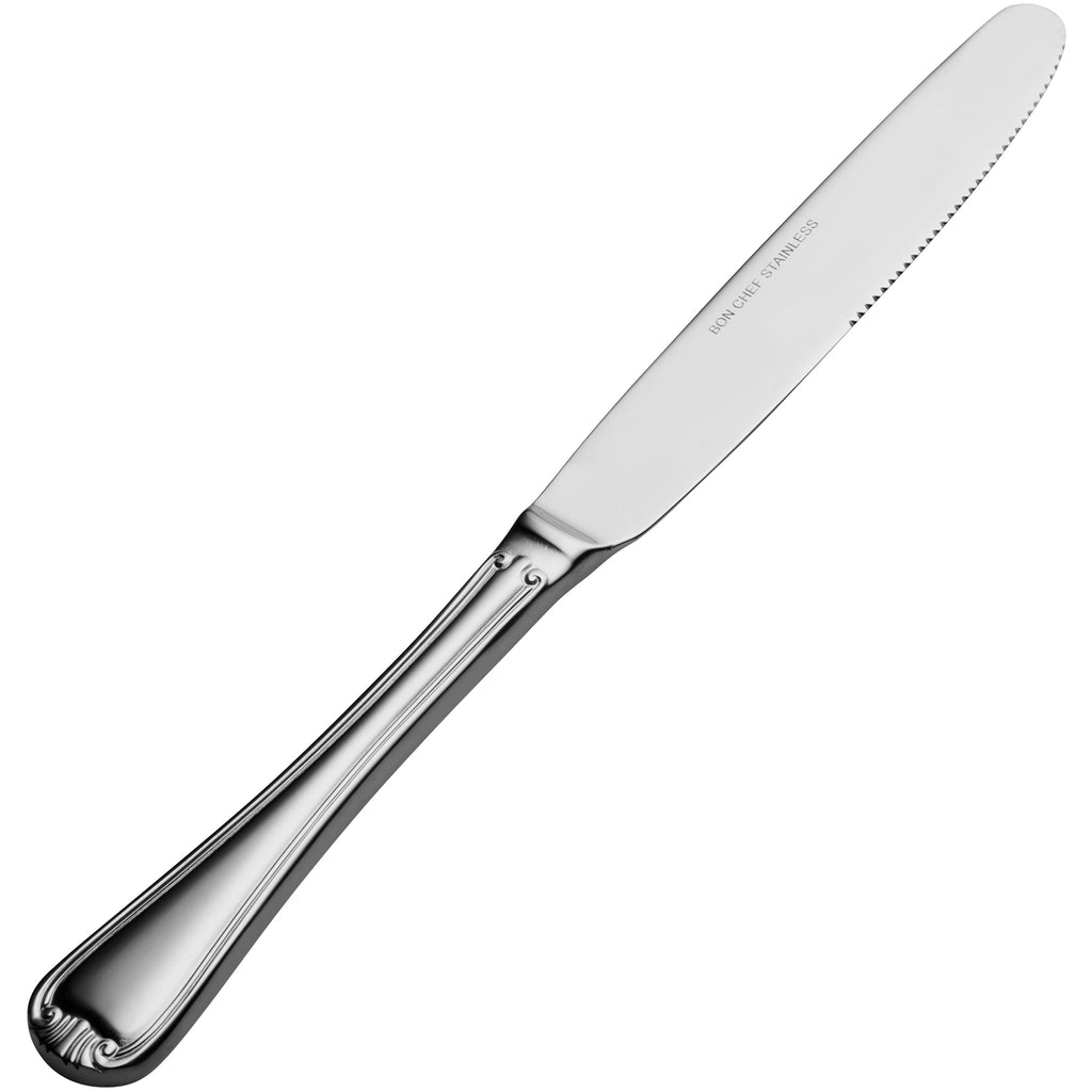 Bon Chef S912 Renoir 9 1/2" 13/0 Extra Heavy Weight Stainless Steel Solid Handle European Dinner Knife - 12/Pack