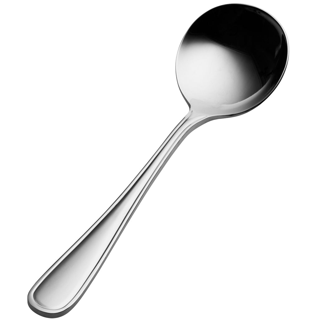 Bon Chef SBS301 Manhattan 6 3/8" 18/0 Extra Heavy Weight Bonsteel Bouillon Spoon - 12/Pack