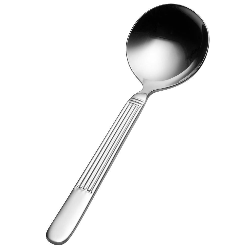 Bon Chef SBS3601 Apollo 5 5/8" 18/0 Extra Heavy Weight Bonsteel Bouillon Spoon - 12/Pack
