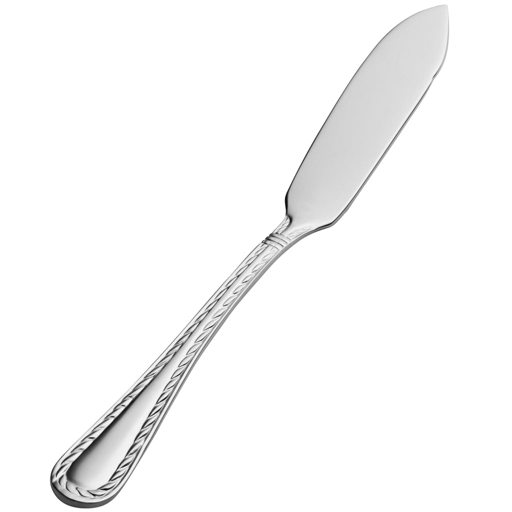 Bon Chef SBS413 Amore 6 3/4" 18/0 Extra Heavy Weight Bonsteel Flat Handle Butter Spreader - 12/Pack