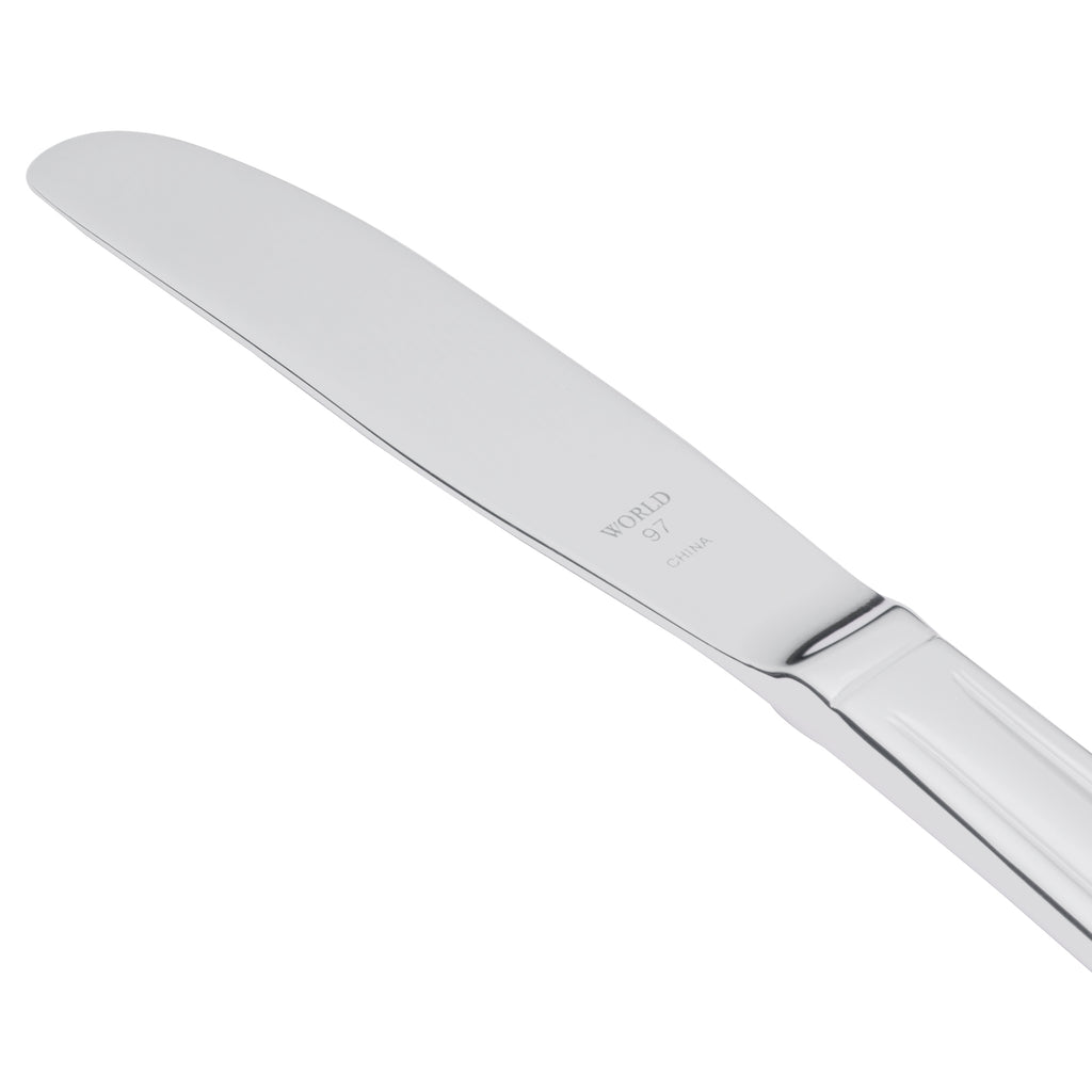 World Tableware 256 554 Cortland 7" 18/0 Stainless Steel Heavy Weight Plain Solid Handle Bread and Butter Knife - 12/Pack