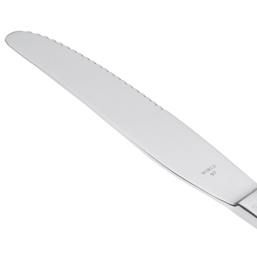 World Tableware 239 5502 Antique 9 1/2" 18/0 Stainless Steel Heavy Weight Fluted Solid Handle Dinner Knife - 12/Pack