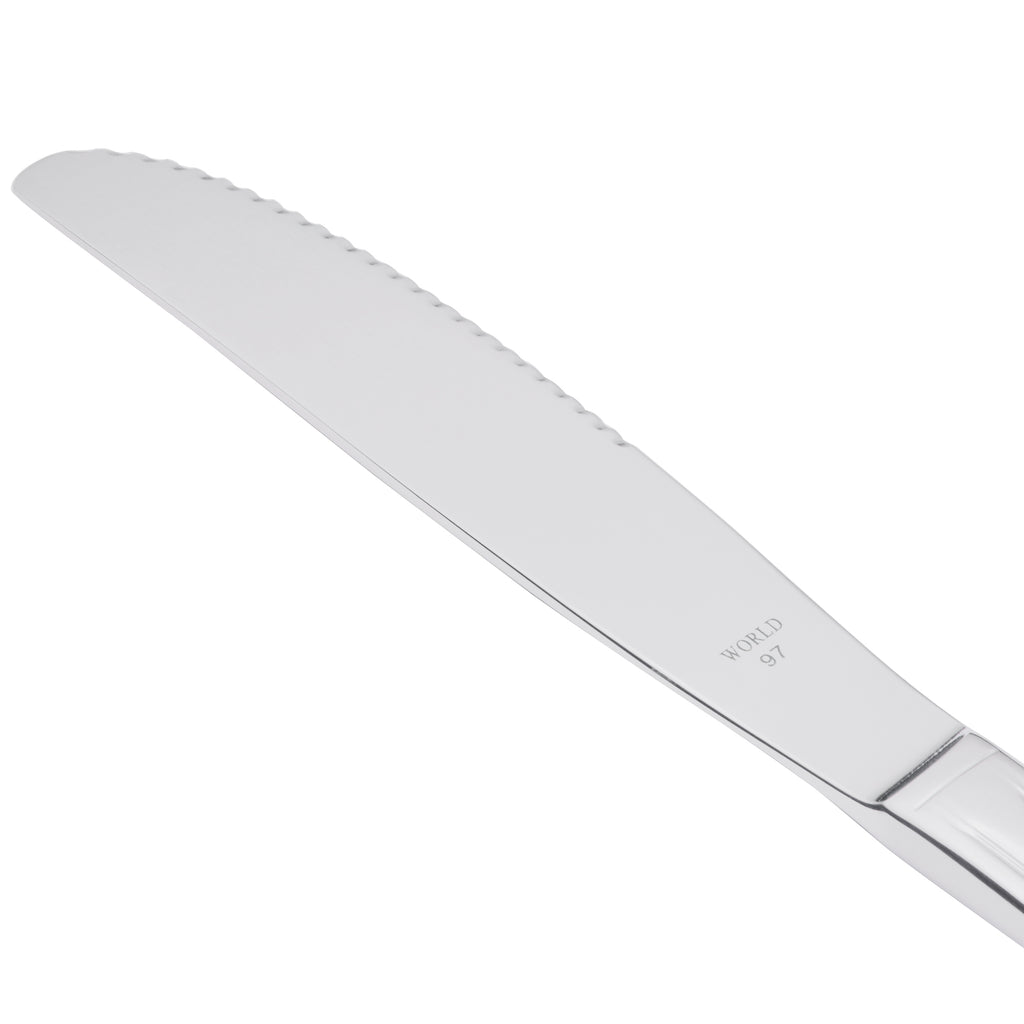 World Tableware 256 5922 Cortland 9" 18/0 Stainless Steel Heavy Weight Fluted Solid Handle Utility / Dessert Knife - 12/Pack