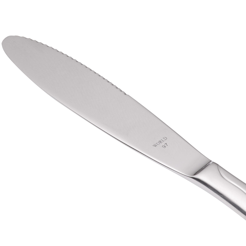 World Tableware 973 7922 Cantina 8 7/8" 18/0 Stainless Steel Heavy Weight Fluted Solid Handle Utility / Dessert Knife - 12/Pack