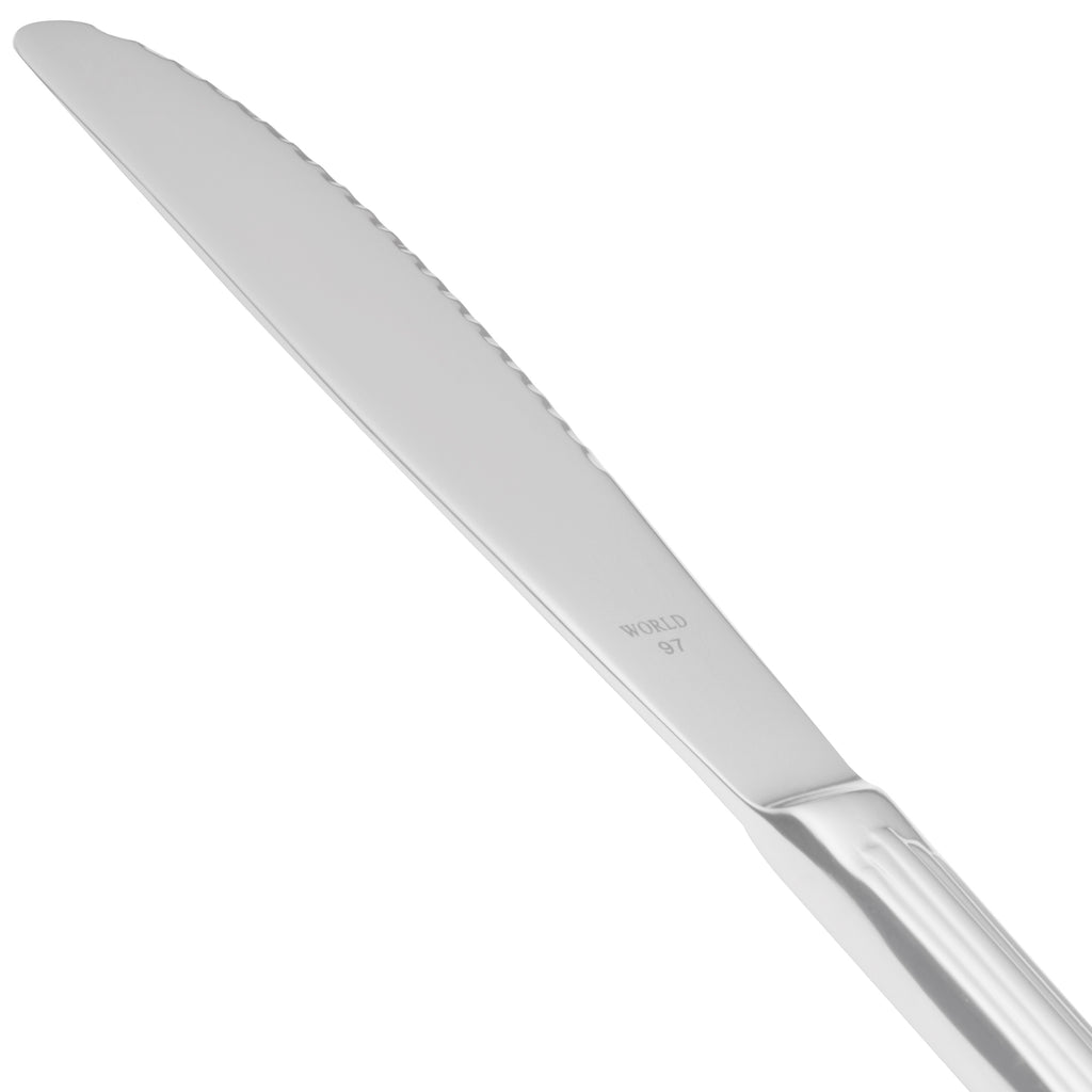 World Tableware 213 5502 Baguette 9 3/4" 18/0 Stainless Steel Heavy Weight Fluted Solid Handle Dinner Knife - 12/Pack