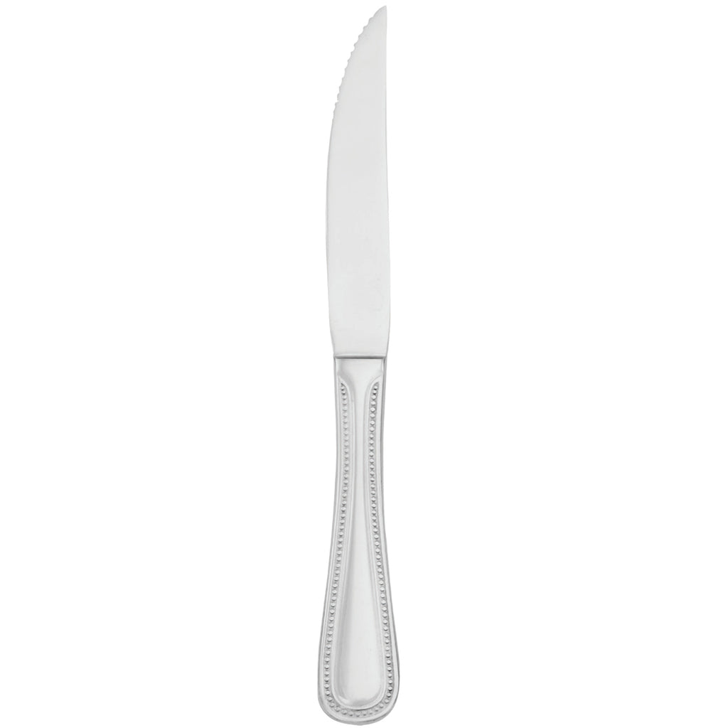 Walco 9222 Classic Bead 9 5/16" 18/10 Stainless Steel Extra Heavy Weight Solid Handle Steak Knife - 12/Pack