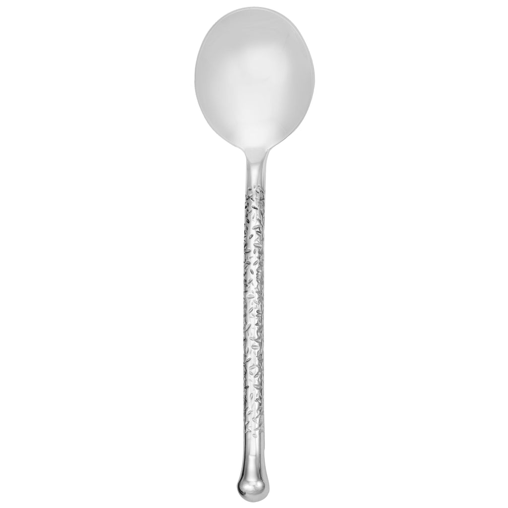 Walco 5812 Nouveaux Hammered 7 3/8" 18/10 Stainless Steel Extra Heavy Weight Bouillon Spoon - 12/Pack