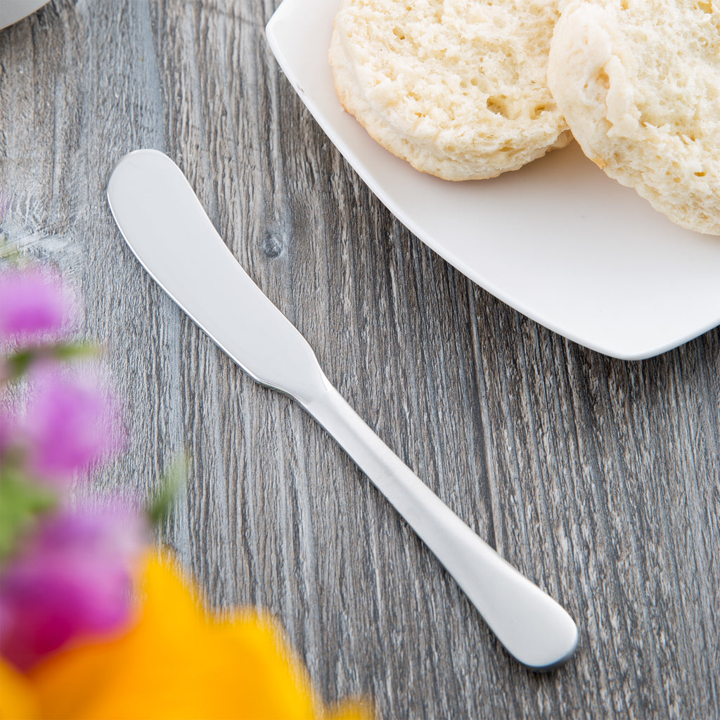 Master's Gauge by World Tableware 703 053 Equity 5 7/8" 18/10 Stainless Steel Extra Heavy Weight Butter Spreader - 12/Pack