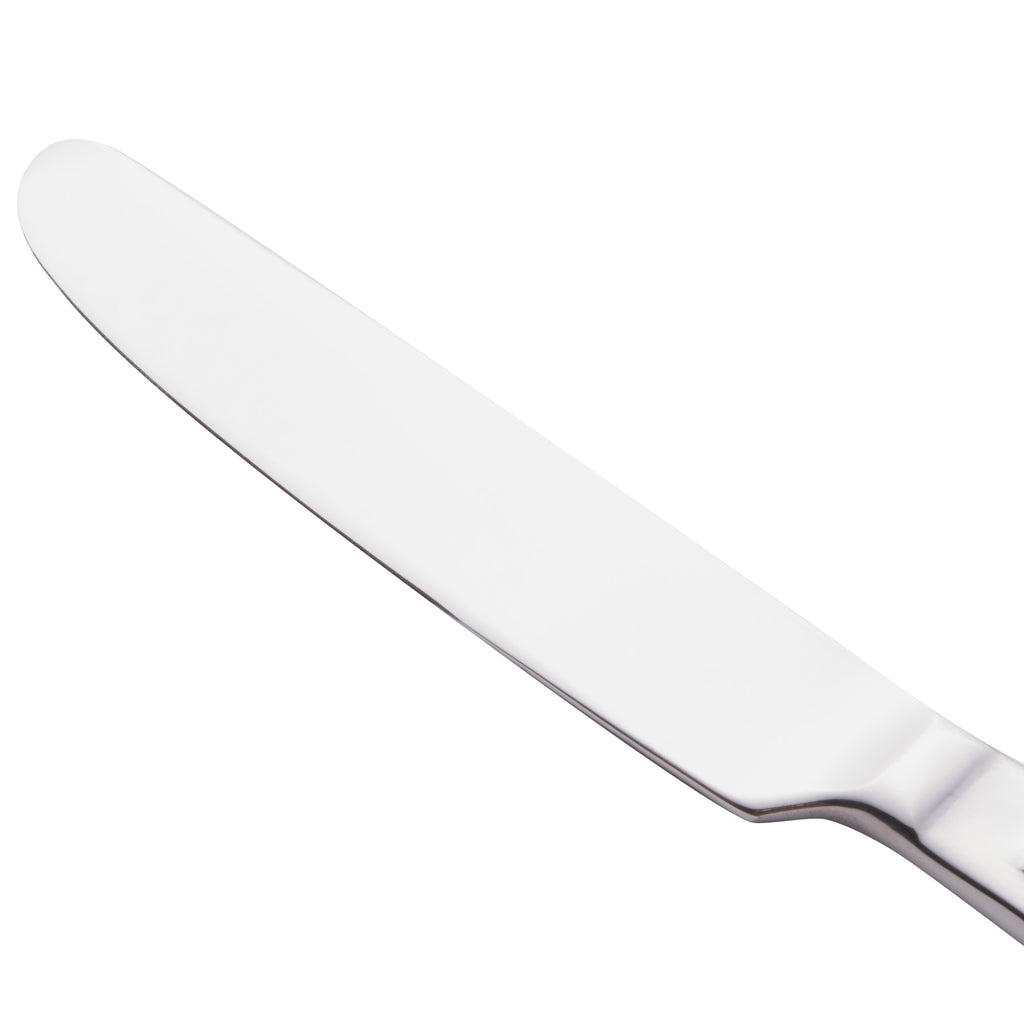 World Tableware 989 554 Quantum 7 1/8" 18/0 Stainless Steel Heavy Weight Solid Handle Bread and Butter Knife with Plain Blade - 12/Pack