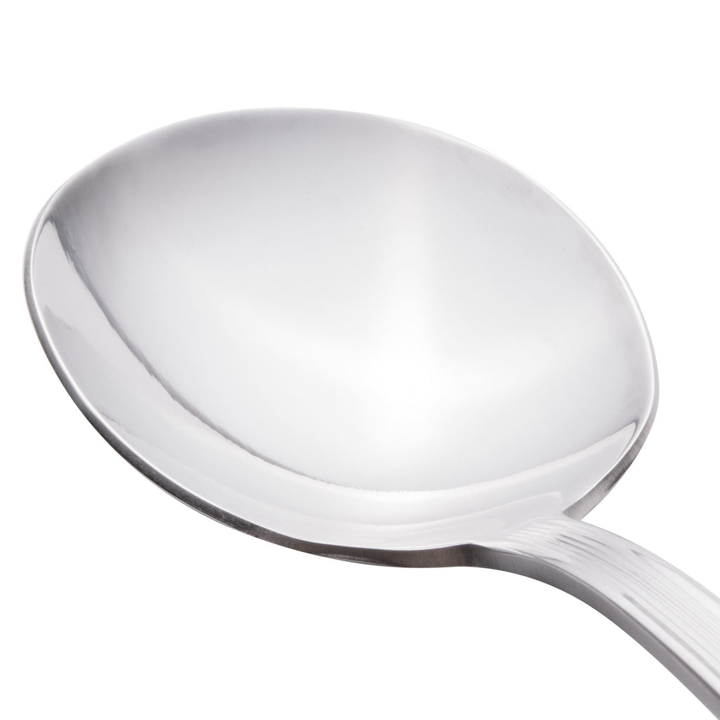 World Tableware 881 016 Minuet 6 1/8" 18/0 Stainless Steel Heavy Weight Bouillon Spoon - 12/Pack