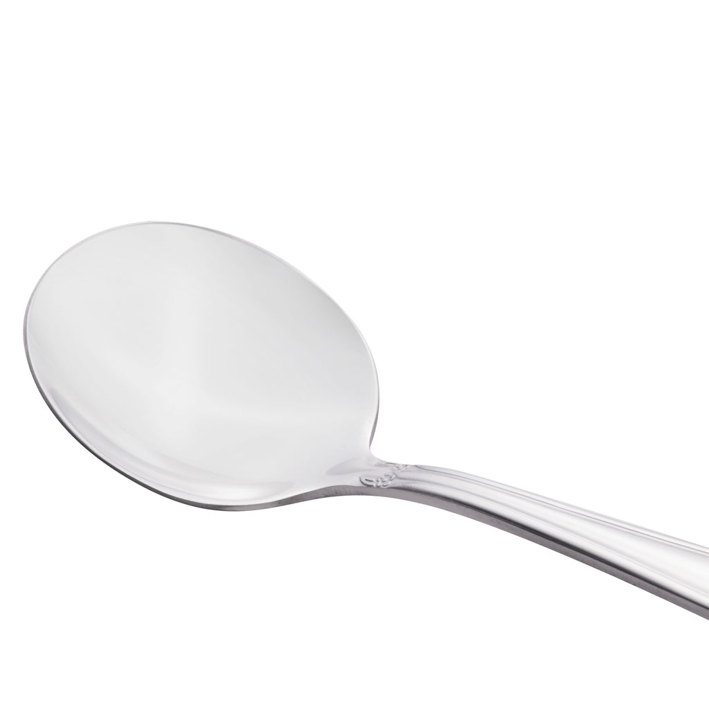 World Tableware 901 016 Lady Astor 7 3/8" 18/0 Stainless Steel Heavy Weight Bouillon Spoon - 12/Pack