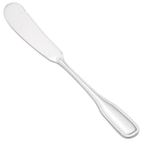 Walco 6611 Saville 6 3/16" 18/0 Stainless Steel Heavy Weight Flat Handle Butter Spreader - 12/Pack