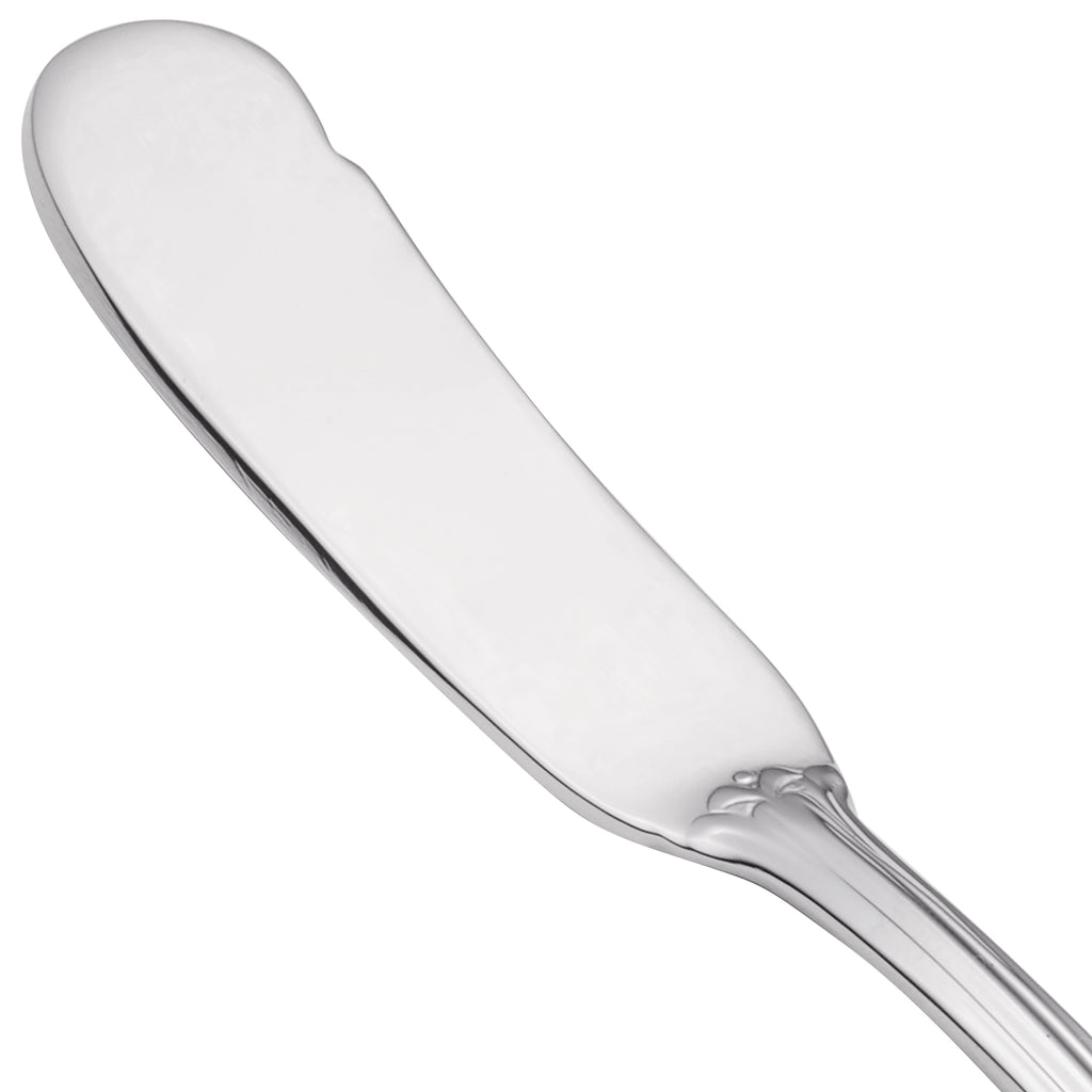 Walco 9510 Sentry 6 13/16" 18/10 Stainless Steel Extra Heavy Weight Flat Handle Butter Spreader - 12/Pack
