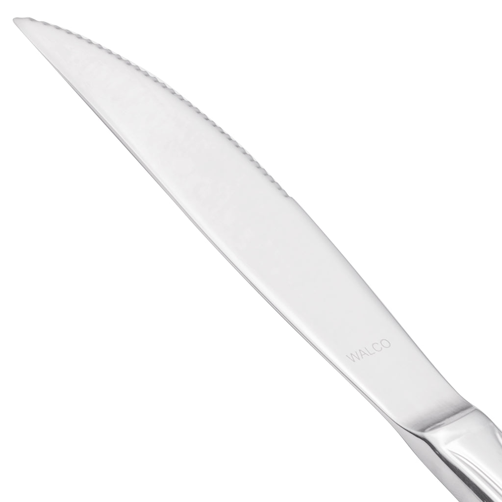 Walco 9722 Prim 9 5/16" 18/10 Stainless Steel Extra Heavy Weight Solid Handle Steak Knife - 12/Pack