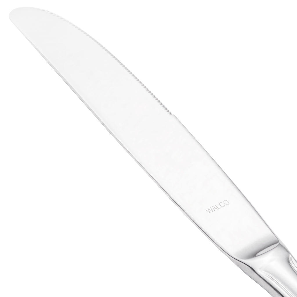 Walco 96451 Ultra 9 1/4" 18/10 Stainless Steel Extra Heavy Weight Solid Handle European Table Knife - 12/Pack